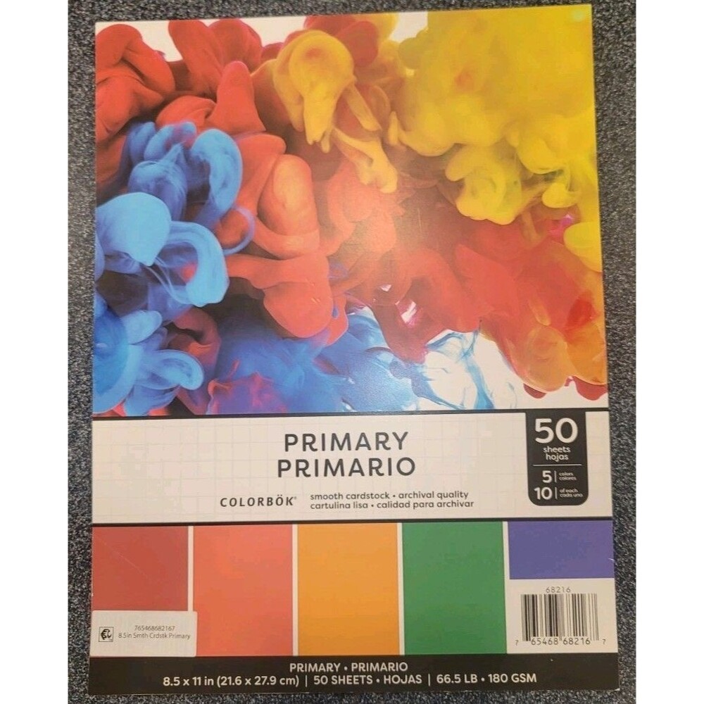 Colorbok 78lb Smooth Cardstock 8.5"X11" 50/Pkg-Primary, 5 Colors/10 Each
